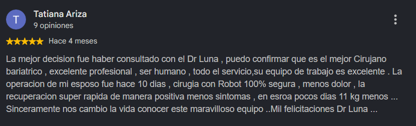 Opinión cirugía bariátrica - Dr. Rubén Luna - Bogotá, Colombia